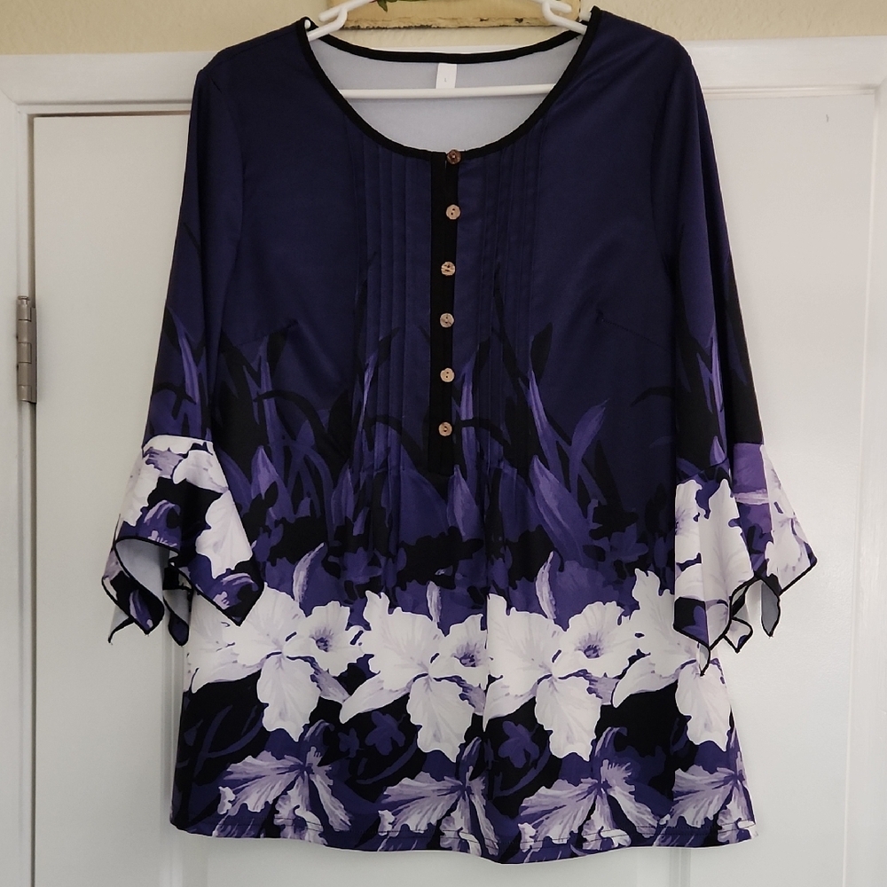 Elegant Purple and White Floral Blouse